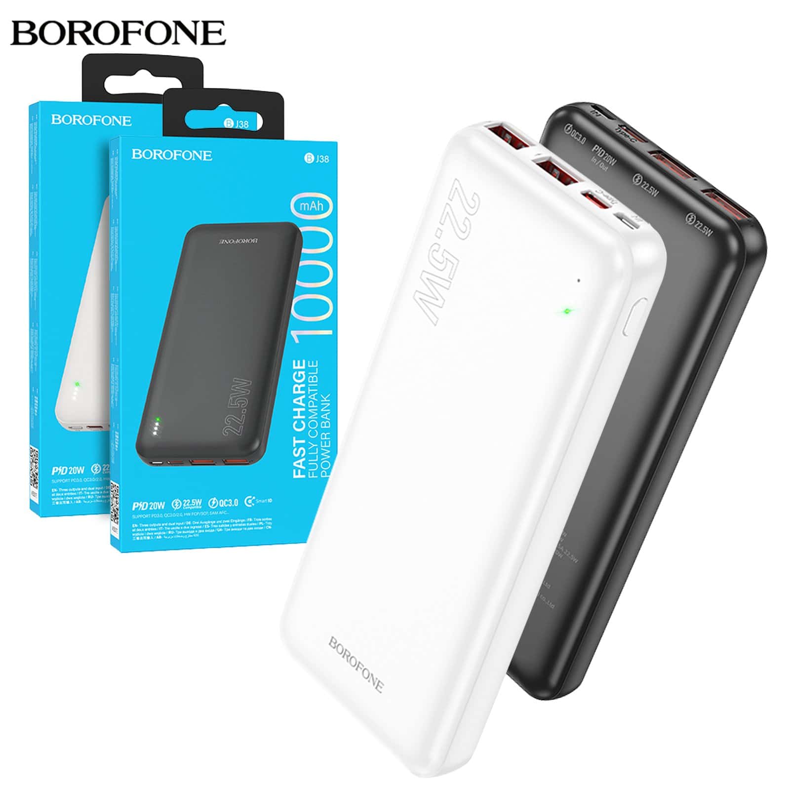 BOROFONE (BJ38) 10000mAh PD20W Fast Charging 4 Ports (2 USB + 1 Type +1 Micro USB) Portable Power Bank BOROFONE (BJ38) 10000mAh PD20W Fast Charging 4 Ports (2 USB + 1 Type +1 Micro USB) Portable Power Bank